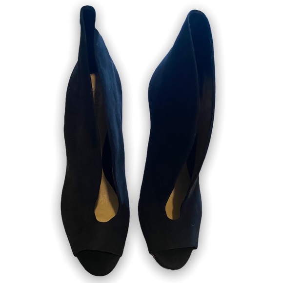 SCHUTZ WOMENS SUEDE PEEP TOE BOOTIE WITH FRONT SLIT BLACK 7.5 - Picture 3 of 10